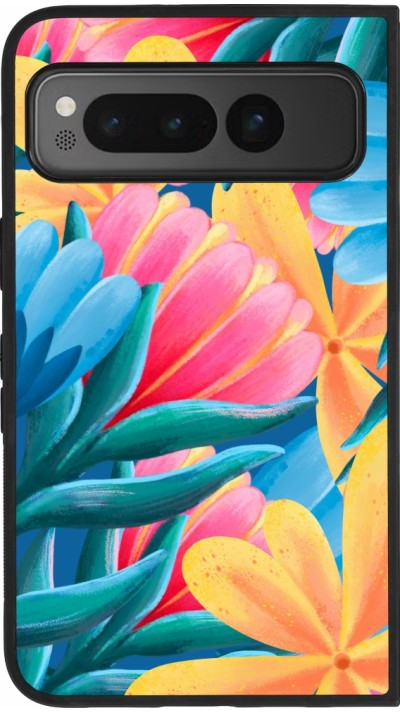Google Pixel Fold Case Hülle - Silikon schwarz Spring 23 colorful flowers