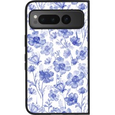 Coque Google Pixel Fold - Silicone rigide noir Spring 23 watercolor blue flowers