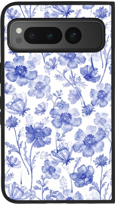Google Pixel Fold Case Hülle - Silikon schwarz Spring 23 watercolor blue flowers