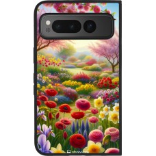 Coque Google Pixel Fold - Silicone rigide noir Spring 25 Bouquet printemps