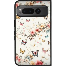 Coque Google Pixel Fold - Silicone rigide noir Spring 25 Papillons Légers