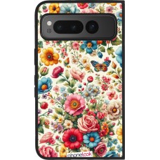 Coque Google Pixel Fold - Silicone rigide noir Spring 25 printemps fleuri