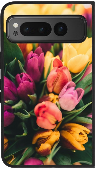 Google Pixel Fold Case Hülle - Silikon schwarz Bouquet of tulips Spring 2026