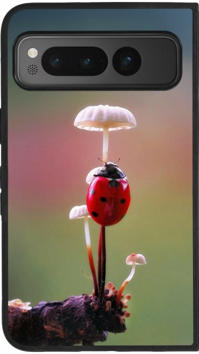 Google Pixel Fold Case Hülle - Silikon schwarz Ladybird on a mushroom Spring 2026