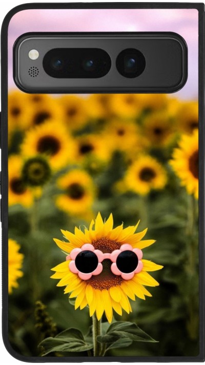 Google Pixel Fold Case Hülle - Silikon schwarz Sunflower with glasses Spring 2026