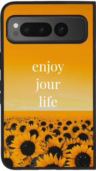 Google Pixel Fold Case Hülle - Silikon schwarz Summer 2025 Enjoy your life