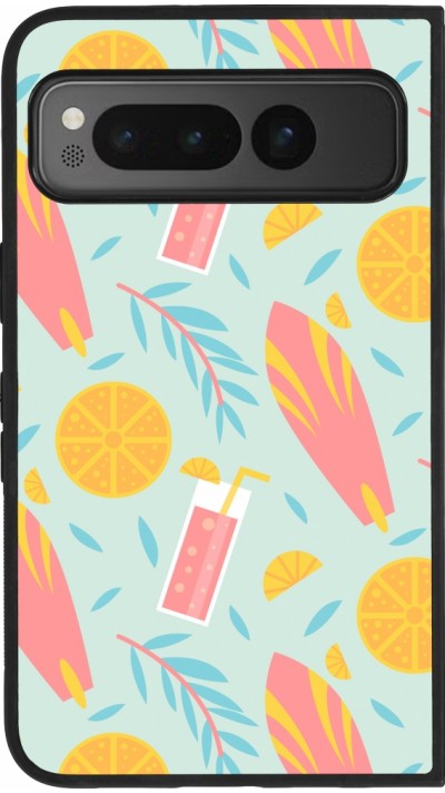 Google Pixel Fold Case Hülle - Silikon schwarz Summer 2025 Pattern citron