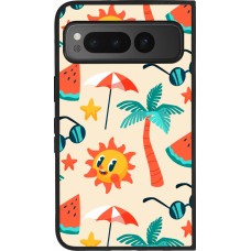 Coque Google Pixel Fold - Silicone rigide noir Summer 2025 Pattern soleil