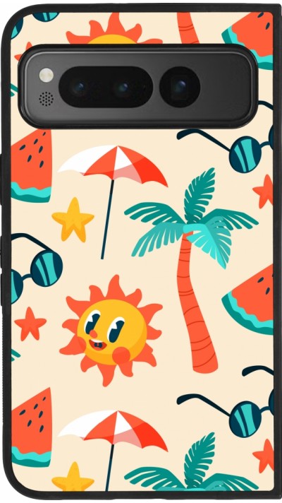 Google Pixel Fold Case Hülle - Silikon schwarz Summer 2025 Pattern soleil