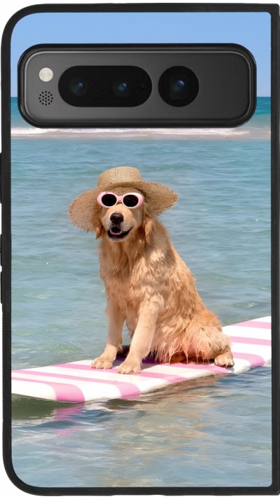Google Pixel Fold Case Hülle - Silikon schwarz Summer Dog on Paddle