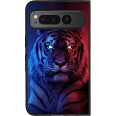 Coque Google Pixel Fold - Silicone rigide noir Tiger Blue Red