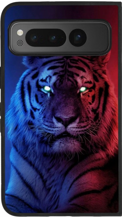 Google Pixel Fold Case Hülle - Silikon schwarz Tiger Blue Red