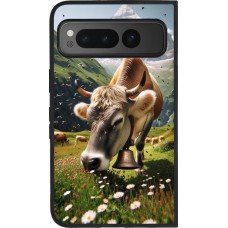 Coque Google Pixel Fold - Silicone rigide noir Vache montagne Valais