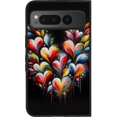 Coque Google Pixel Fold - Silicone rigide noir Valentine 2024 Coeur Noir Abstrait