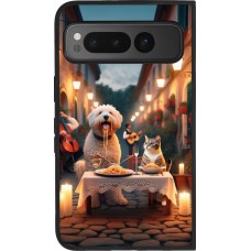 Coque Google Pixel Fold - Silicone rigide noir Valentine 2024 Dog & Cat Candlelight