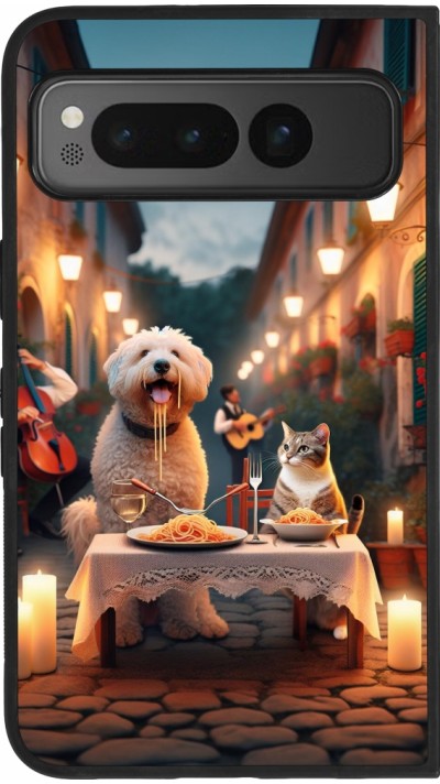 Google Pixel Fold Case Hülle - Silikon schwarz Valentin 2024 Hund & Katze Kerzenlicht