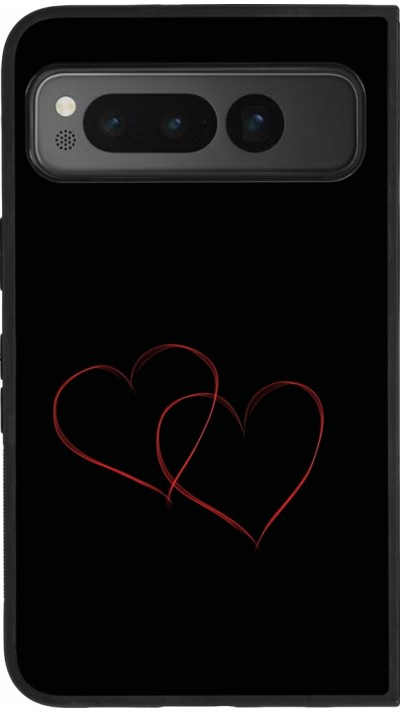 Google Pixel Fold Case Hülle - Silikon schwarz Valentine 2023 attached heart