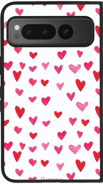 Google Pixel Fold Case Hülle - Silikon schwarz Valentine 2022 Many pink hearts