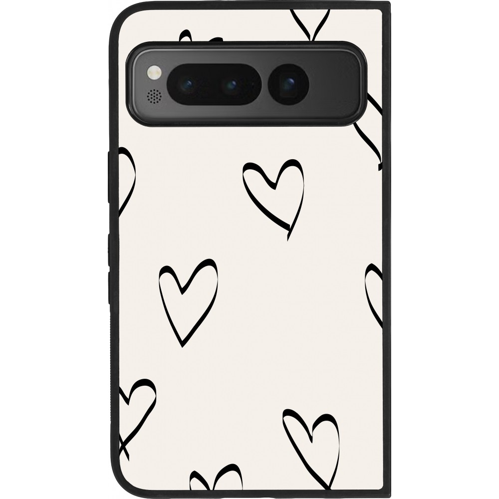 Coque Google Pixel Fold - Silicone rigide noir Valentine 2023 minimalist hearts