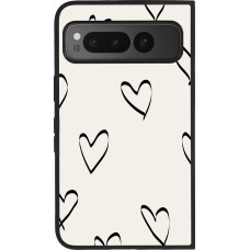 Coque Google Pixel Fold - Silicone rigide noir Valentine 2023 minimalist hearts