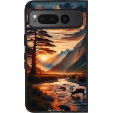 Google Pixel Fold Case Hülle - Silikon schwarz Tal Sonnenuntergang Hirsch Baum