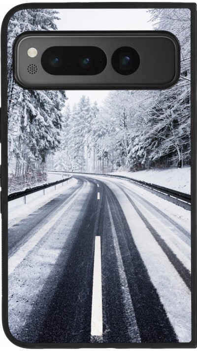 Google Pixel Fold Case Hülle - Silikon schwarz Winter 22 Snowy Road