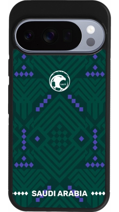 Coque Google Pixel 10 / Pixel 10 Pro - Silicone rigide noir Maillot de football Arabie saoudite 2026 personnalisable