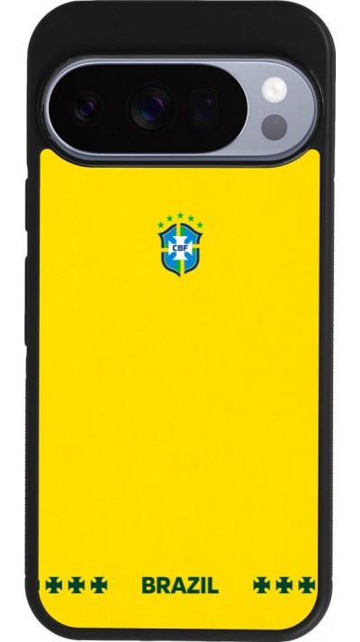 Coque Google Pixel 10 / Pixel 10 Pro - Silicone rigide noir Maillot de football Bresil 2026 personnalisable