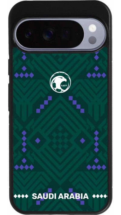Coque Google Pixel 10 Pro XL - Silicone rigide noir Maillot de football Arabie saoudite 2026 personnalisable