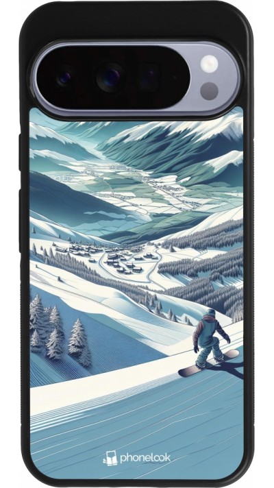 Google Pixel 10 Pro XL Case Hülle - Silikon schwarz Snowboarder Berg