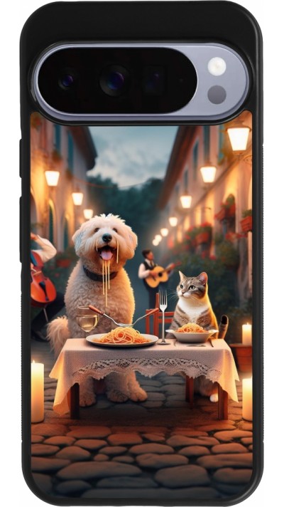 Google Pixel 10 Pro XL Case Hülle - Silikon schwarz Valentin 2024 Hund & Katze Kerzenlicht