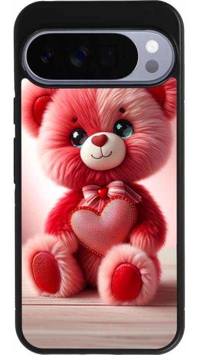 Google Pixel 10 Pro XL Case Hülle - Silikon schwarz Valentin 2024 Rosaroter Teddybär