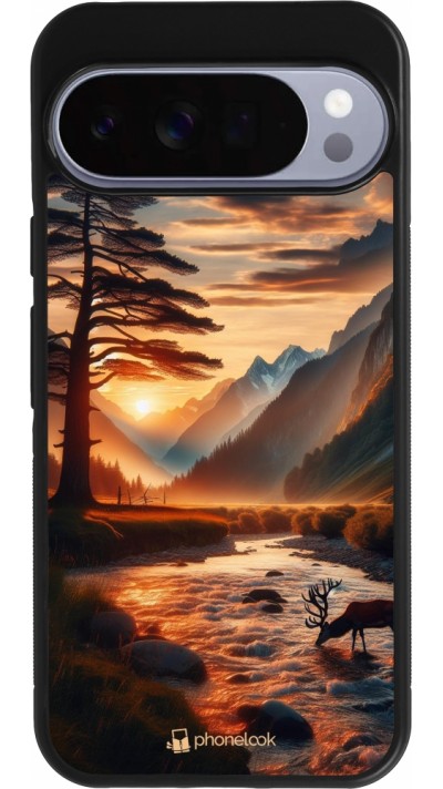 Google Pixel 10 Pro XL Case Hülle - Silikon schwarz Tal Sonnenuntergang Hirsch Baum