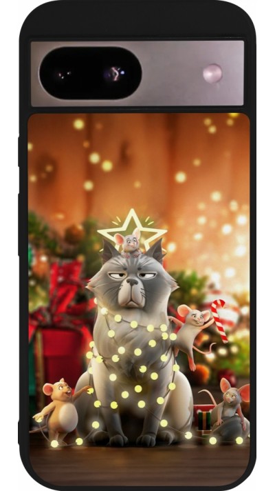 Coque Google Pixel 8a - Silicone rigide noir Christmas 25 Xmas Cat