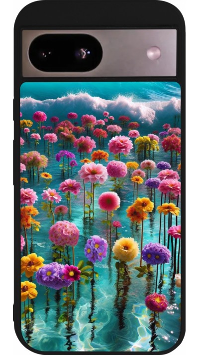 Google Pixel 8a Case Hülle - Silikon schwarz Blumenmeer Wellen