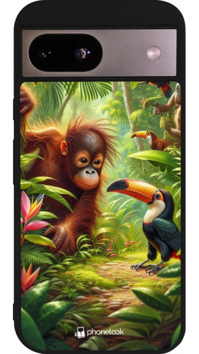 Coque Google Pixel 8a - Silicone rigide noir Jungle Tropicale Tayrona