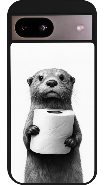 Google Pixel 8a Case Hülle - Silikon schwarz Otter Toilettenpapier
