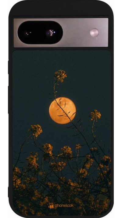 Google Pixel 8a Case Hülle - Silikon schwarz Moon Flowers