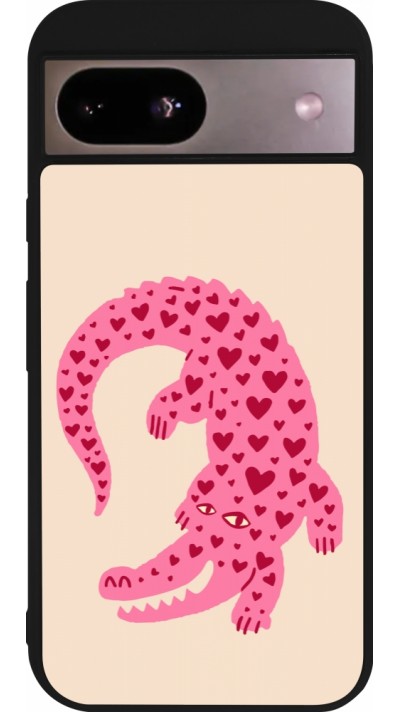Google Pixel 8a Case Hülle - Silikon schwarz Pink crocodile 2026