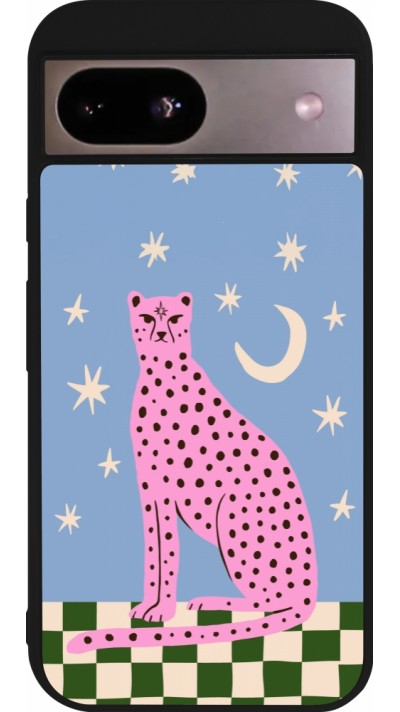 Google Pixel 8a Case Hülle - Silikon schwarz Pink leopard with stars 2026