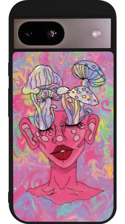 Google Pixel 8a Case Hülle - Silikon schwarz Psychedelic pink mushroom
