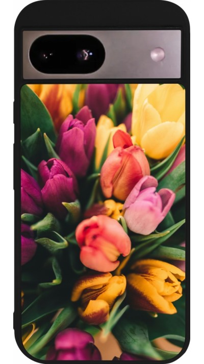 Coque Google Pixel 8a - Silicone rigide noir Bouquet of tulips Spring 2026
