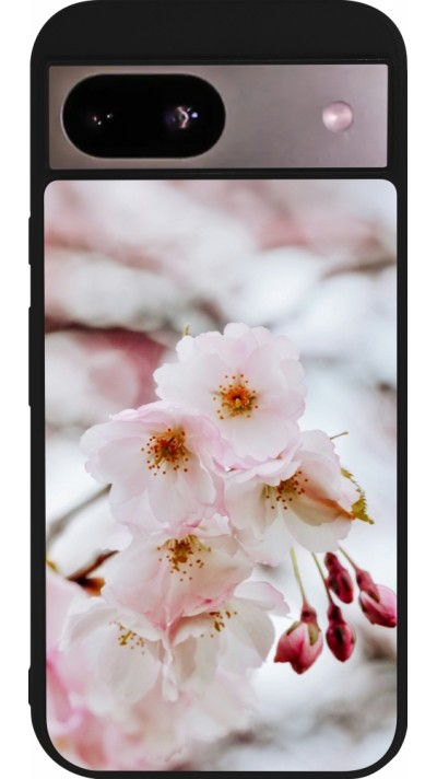 Coque Google Pixel 8a - Silicone rigide noir Cherry tree Spring 2026