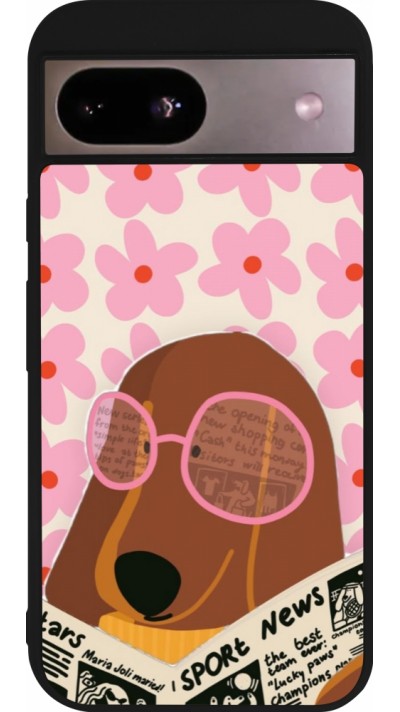 Coque Google Pixel 8a - Silicone rigide noir Dog with newspaper Spring 2026