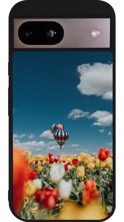 Coque Google Pixel 8a - Silicone rigide noir Hot air balloon Spring 2026