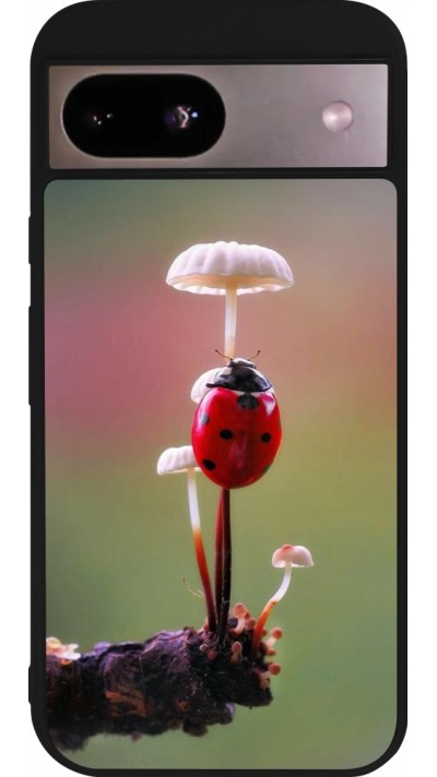 Coque Google Pixel 8a - Silicone rigide noir Ladybird on a mushroom Spring 2026