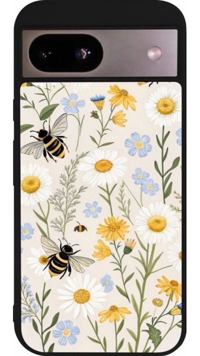 Coque Google Pixel 8a - Silicone rigide noir Pattern bees Spring 2026