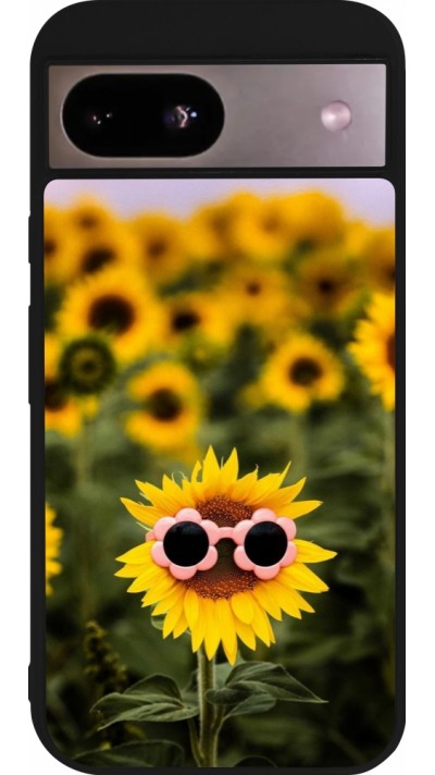 Coque Google Pixel 8a - Silicone rigide noir Sunflower with glasses Spring 2026