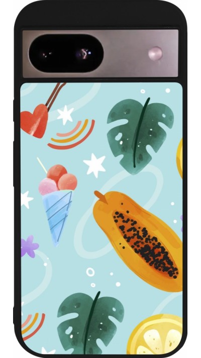Google Pixel 8a Case Hülle - Silikon schwarz Summer 2025 Pattern papaya
