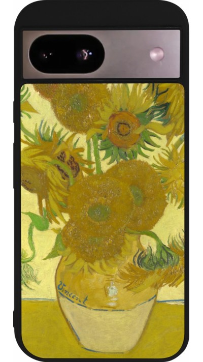 Google Pixel 8a Case Hülle - Silikon schwarz Kunstbild - Sonnenblumen  - Van Gogh